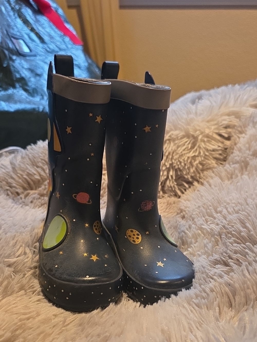 Cat & Jack Navy Kids Rain Boots with Space Planet Accents